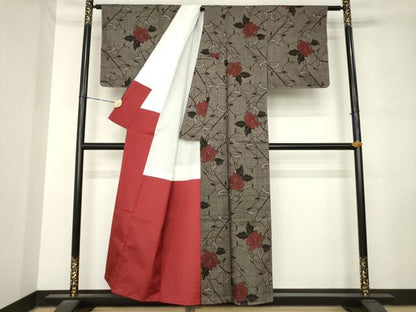 平和屋着物●本場大島紬　7マルキ　枝花文　正絹　逸品　未使用　AABL9356ck