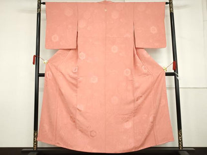 平和屋着物●上質な色無地　亀甲花地紋　薄紅色　正絹　逸品　AABL9367cs