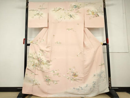 平和屋着物●訪問着　駒刺繍　扇面花文　楓　暈し染め　金彩　正絹　逸品　AABL9400cs