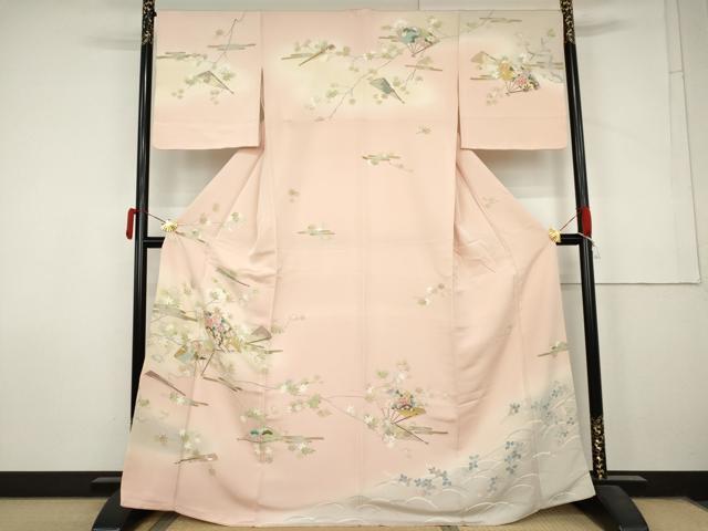 平和屋着物●訪問着　駒刺繍　扇面花文　楓　暈し染め　金彩　正絹　逸品　AABL9400cs