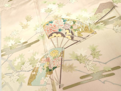 平和屋着物●訪問着　駒刺繍　扇面花文　楓　暈し染め　金彩　正絹　逸品　AABL9400cs