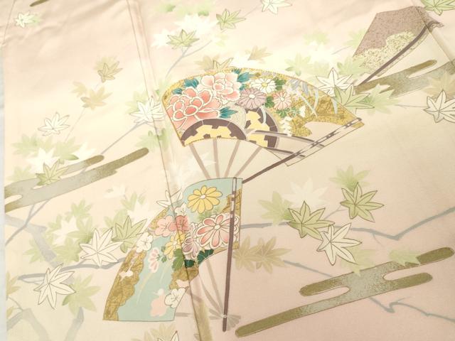 平和屋着物●訪問着　駒刺繍　扇面花文　楓　暈し染め　金彩　正絹　逸品　AABL9400cs