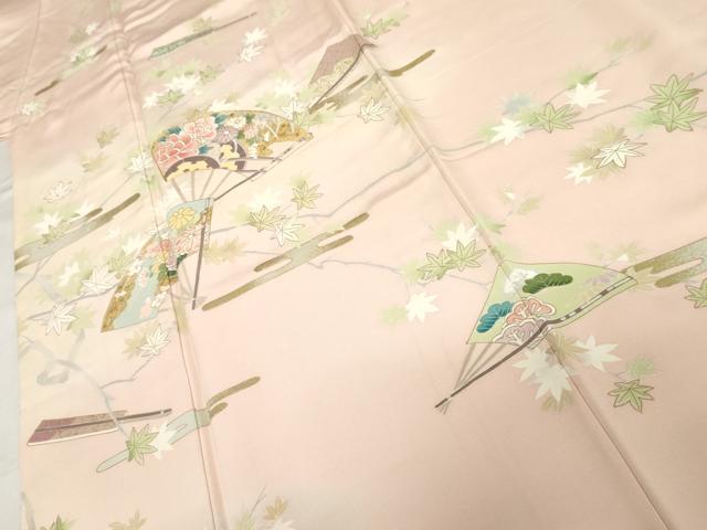 平和屋着物●訪問着　駒刺繍　扇面花文　楓　暈し染め　金彩　正絹　逸品　AABL9400cs