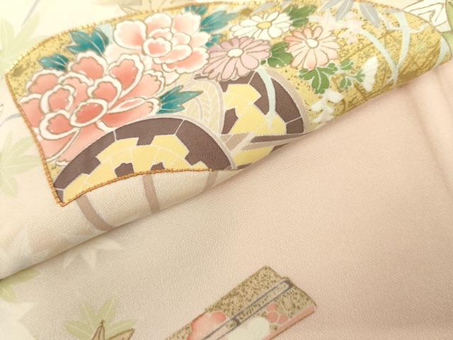 平和屋着物●訪問着　駒刺繍　扇面花文　楓　暈し染め　金彩　正絹　逸品　AABL9400cs