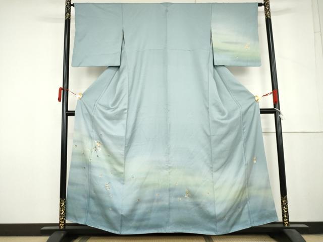 平和屋着物●染織作家　染織デザイナー　大島明　訪問着　枝花文　暈し染め　金彩　正絹　逸品　AABL9412cs
