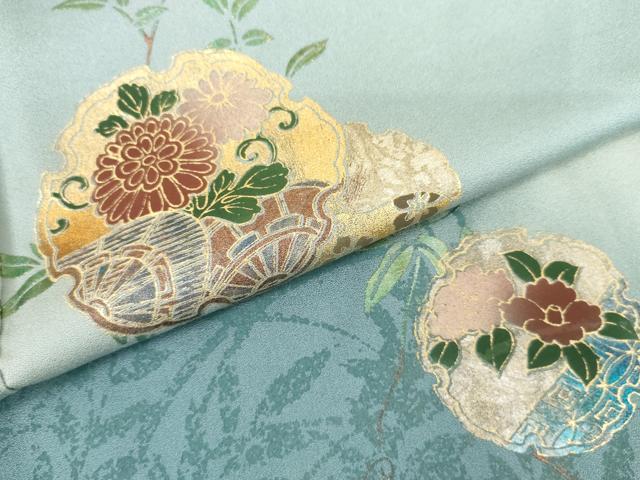 平和屋着物●訪問着　雪輪花文　暈し染め　金銀彩　正絹　逸品　AABL9420cs