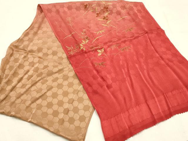 平和屋本店●和装小物　帯締め・帯揚げセット　高麗組 綾出し　草花文　金糸　金彩　暈し染め　正絹　逸品　未使用　AABL9433ay
