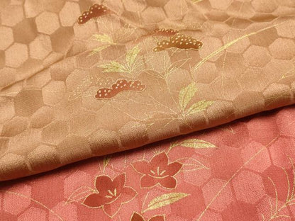 平和屋本店●和装小物　帯締め・帯揚げセット　高麗組 綾出し　草花文　金糸　金彩　暈し染め　正絹　逸品　未使用　AABL9433ay