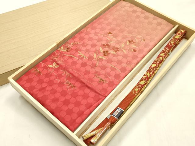 平和屋本店●和装小物　帯締め・帯揚げセット　高麗組 綾出し　草花文　金糸　金彩　暈し染め　正絹　逸品　未使用　AABL9433ay