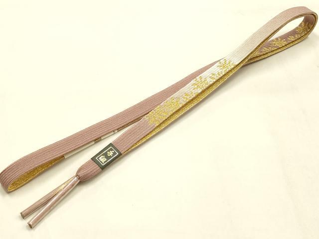 平和屋本店●和装小物　帯締め・帯揚げセット　高麗組 綾出し　斜縞　蔦草花文　金糸　暈し染め　正絹　逸品　未使用　AABL9435ay