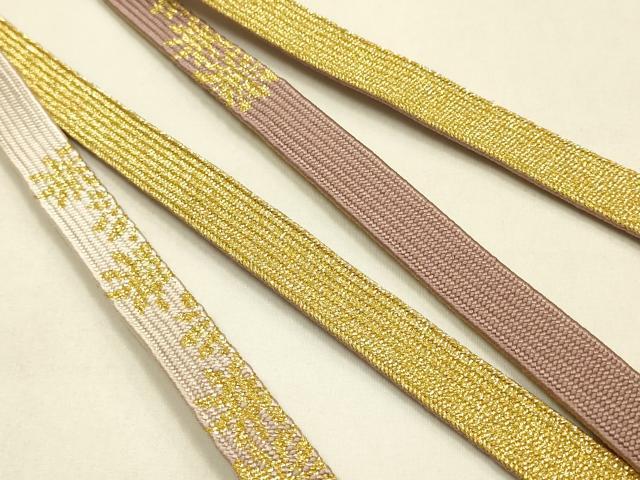 平和屋本店●和装小物　帯締め・帯揚げセット　高麗組 綾出し　斜縞　蔦草花文　金糸　暈し染め　正絹　逸品　未使用　AABL9435ay
