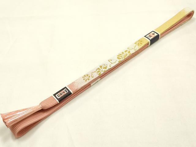 平和屋本店▼和装小物　帯締め・帯揚げセット　高麗組 綾出し　舞花文　金糸　金彩　暈し染め　正絹　逸品　未使用品あり　AABL9437ay