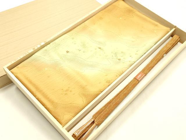 平和屋本店●和装小物　帯締め・帯揚げセット　笹浪組　刺繍　霞箔散らし　金糸　金彩　暈し染め　正絹　逸品　未使用　AABL9441ay