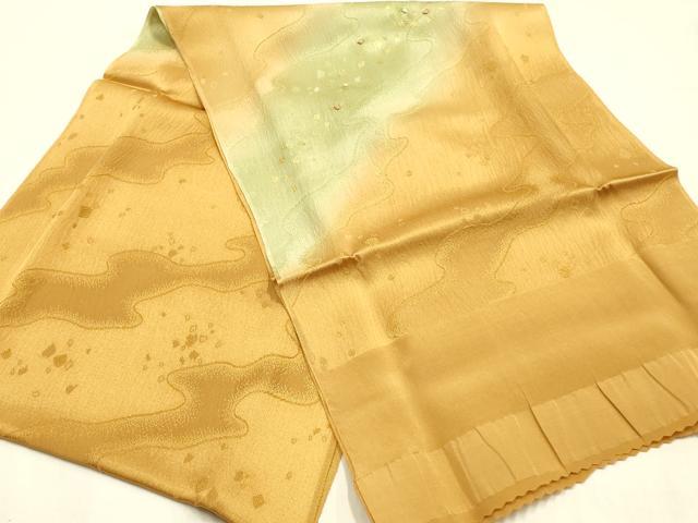 平和屋本店●和装小物　帯締め・帯揚げセット　笹浪組　刺繍　霞箔散らし　金糸　金彩　暈し染め　正絹　逸品　未使用　AABL9441ay
