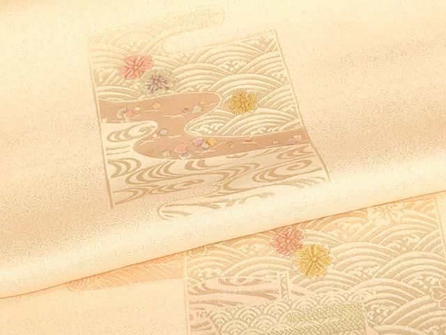 平和屋本店▼和装小物　帯揚げ　色紙風景文　金糸　丹後ちりめん　正絹　逸品　未使用　AABL9459ay