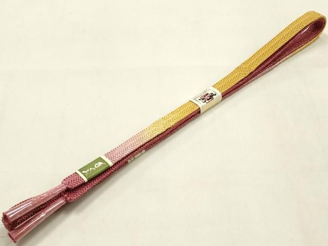 平和屋本店●和装小物　帯締め・帯揚げセット　双笹浪組　道長草花文　金糸　金彩　暈し染め　正絹　逸品　未使用　AABL9477ay