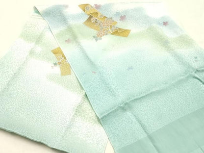 平和屋本店●和装小物　帯締め・帯揚げセット　短冊花文　金糸　金彩　暈し染め　正絹　逸品　未使用　AABL9480ay