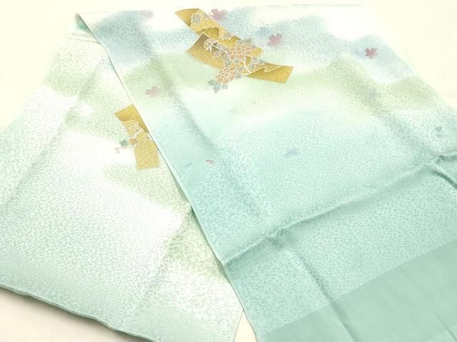 平和屋本店●和装小物　帯締め・帯揚げセット　短冊花文　金糸　金彩　暈し染め　正絹　逸品　未使用　AABL9480ay