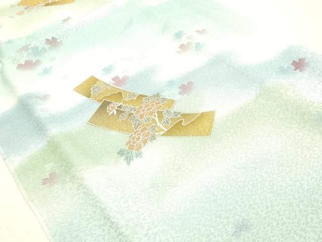 平和屋本店●和装小物　帯締め・帯揚げセット　短冊花文　金糸　金彩　暈し染め　正絹　逸品　未使用　AABL9480ay