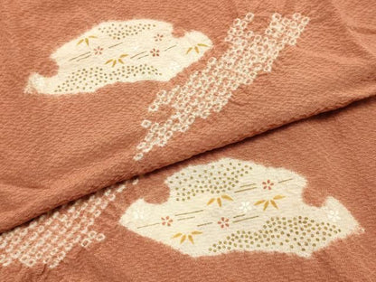 平和屋本店●和装小物　帯締め・帯揚げセット　京くみひも　丸組　絞り　地紙花文　雪輪　金糸　金彩　正絹　逸品　未使用　AABL9481ay