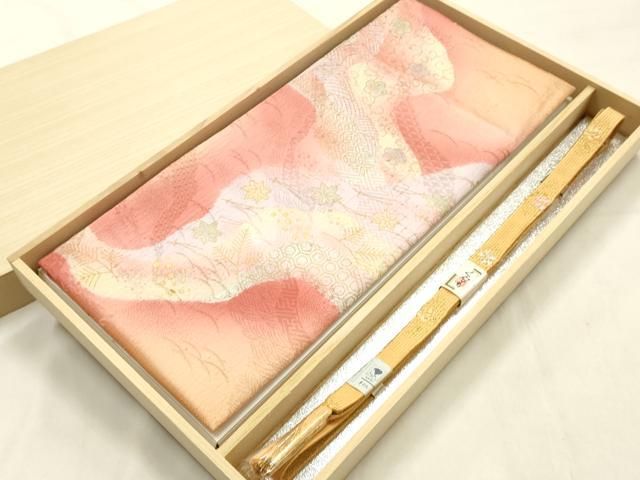 平和屋本店●和装小物　帯締め・帯揚げセット　高麗組　吉祥文　金糸　金彩　暈し染め　正絹　逸品　未使用　AABL9484ay