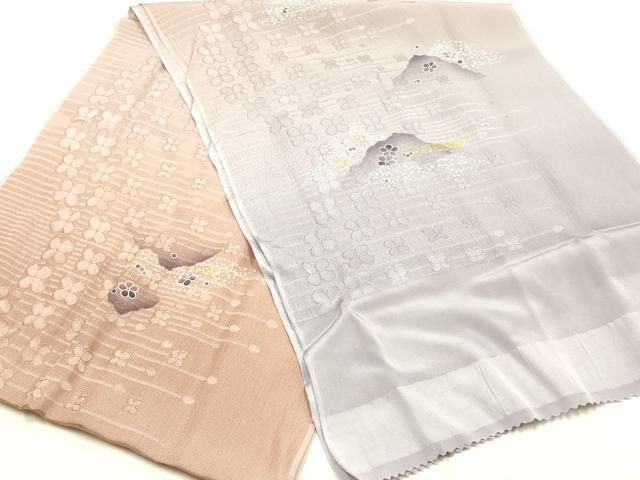 平和屋本店●和装小物　帯締め・帯揚げセット　高麗組　遠山花文　銀糸　金彩　暈し染め　正絹　逸品　未使用　AABL9485ay