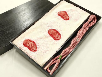 平和屋本店●和装小物　帯締め・帯揚げセット　丸組　柄絞り　松　金糸　正絹　逸品　未使用　AABL9511ay