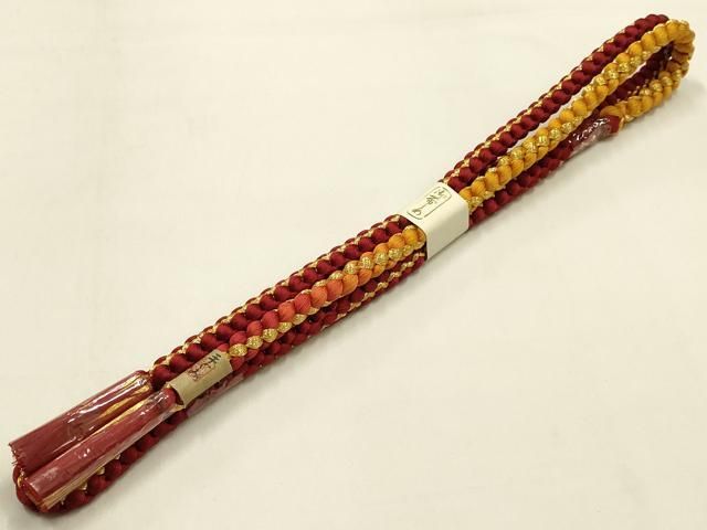 平和屋本店●和装小物　帯締め・帯揚げセット　丸組　柄絞り　枝梅　金糸　金彩　暈し　正絹　逸品　未使用　AABL9514ay