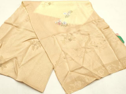 平和屋本店●和装小物　帯締め・帯揚げセット　高麗組 綾出し　絞り　刺繍　枝花文　松皮菱　金糸　正絹　逸品　未使用　AABL9516ay