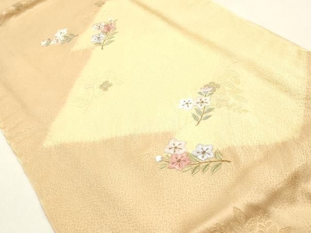 平和屋本店●和装小物　帯締め・帯揚げセット　高麗組 綾出し　絞り　刺繍　枝花文　松皮菱　金糸　正絹　逸品　未使用　AABL9516ay