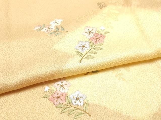平和屋本店●和装小物　帯締め・帯揚げセット　高麗組 綾出し　絞り　刺繍　枝花文　松皮菱　金糸　正絹　逸品　未使用　AABL9516ay