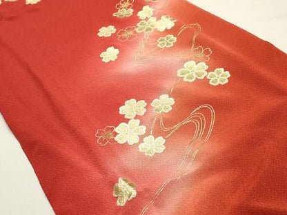 平和屋本店●和装小物　帯締め・帯揚げセット　高麗組 綾出し　流水花文　金糸　金彩　暈し染め　正絹　逸品　未使用　AABL9517ay