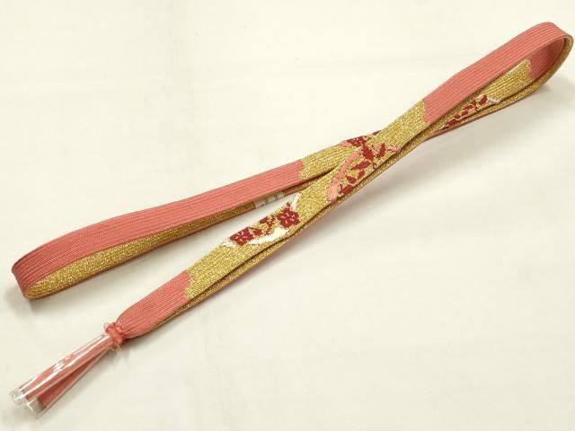 平和屋本店●和装小物　帯締め・帯揚げセット　高麗組 綾出し　流水花文　金糸　金彩　暈し染め　正絹　逸品　未使用　AABL9517ay