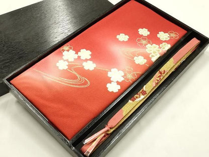 平和屋本店●和装小物　帯締め・帯揚げセット　高麗組 綾出し　流水花文　金糸　金彩　暈し染め　正絹　逸品　未使用　AABL9517ay