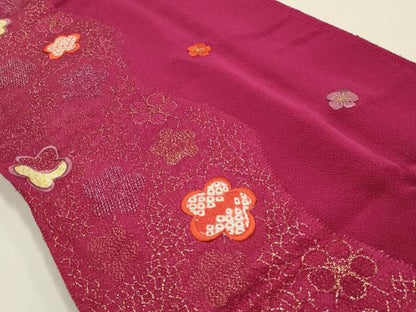 平和屋本店●和装小物　帯締め・帯揚げセット　丸組　刺繍　舞花文　金糸　丹後ちりめん　正絹　逸品　未使用　AABL9518ay
