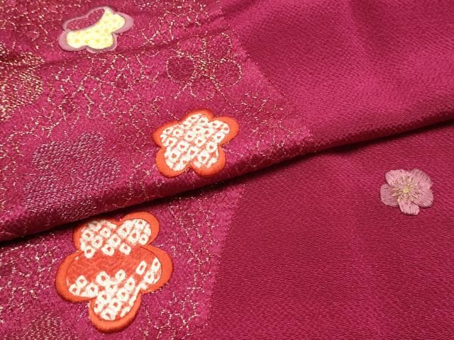 平和屋本店●和装小物　帯締め・帯揚げセット　丸組　刺繍　舞花文　金糸　丹後ちりめん　正絹　逸品　未使用　AABL9518ay