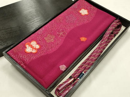 平和屋本店●和装小物　帯締め・帯揚げセット　丸組　刺繍　舞花文　金糸　丹後ちりめん　正絹　逸品　未使用　AABL9518ay