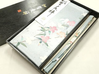 平和屋本店●和装小物　帯締め・帯揚げセット　加賀友禅　笹浪組　枝花文　暈し　正絹　逸品　未使用　AABL9520ay