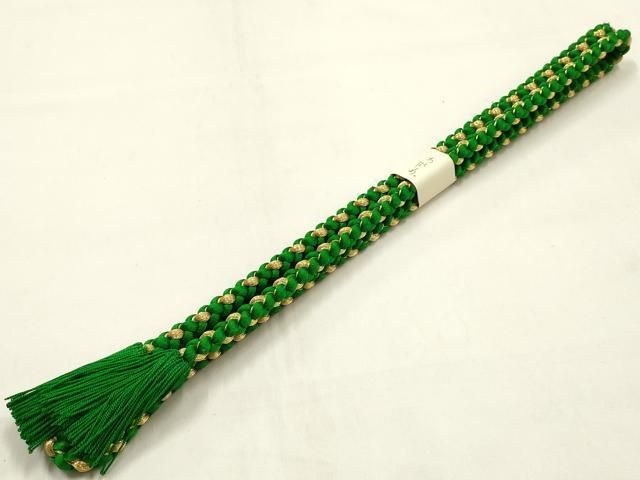 平和屋本店●和装小物　振袖用帯締め・帯揚げセット　柄絞り　蔦草花文　金糸　撚り房　正絹　逸品　未使用　AABL9523ay
