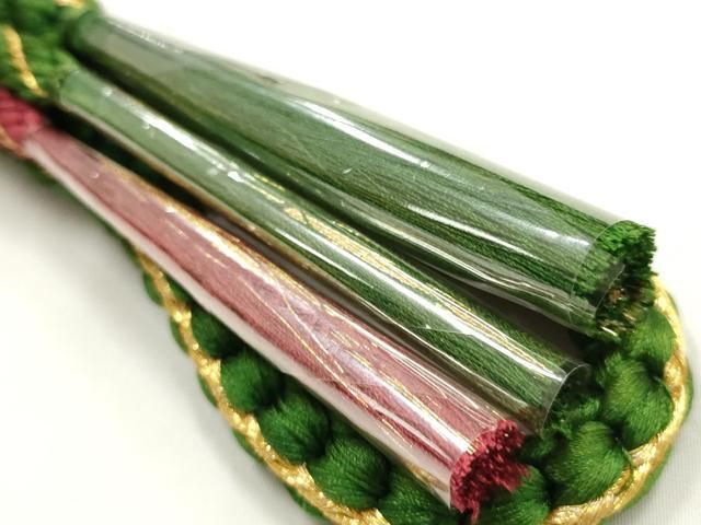 平和屋本店●和装小物　振袖用帯締め・帯揚げセット　装飾　パール　小田巻　総絞り　金糸　金彩　正絹　逸品　未使用　AABL9526ay