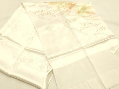 平和屋本店●和装小物　帯締め・帯揚げセット　丸組　吉祥花文　金糸　金彩　暈し染め　正絹　逸品　未使用　AABL9529ay