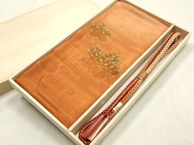平和屋本店●和装小物　振袖用帯締め・帯揚げセット　伊賀組紐　舞花文　金糸　金彩　暈し染め　正絹　逸品　AABL9530ay