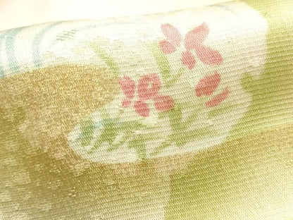 平和屋本店●和装小物　帯締め・帯揚げセット　高麗組 綾出し　雪輪花文　金糸　金彩　暈し染め　正絹　逸品　未使用　AABL9531ay