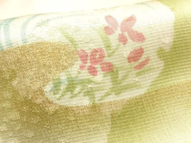 平和屋本店●和装小物　帯締め・帯揚げセット　高麗組 綾出し　雪輪花文　金糸　金彩　暈し染め　正絹　逸品　未使用　AABL9531ay