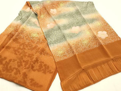 平和屋本店●和装小物　帯締め・帯揚げセット　藤三郎紐　平組　霞花文　金彩　暈し染め　正絹　逸品　未使用　AABL9539ay