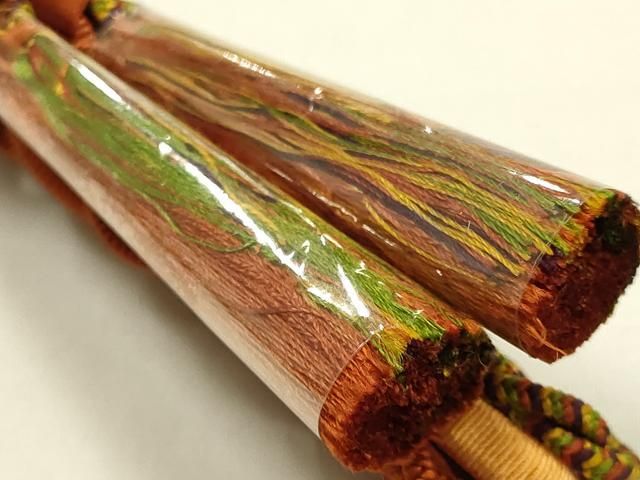 平和屋本店●和装小物　帯締め・帯揚げセット　藤三郎紐　平組　霞花文　金彩　暈し染め　正絹　逸品　未使用　AABL9539ay