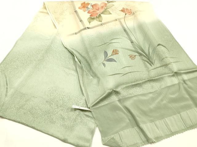 平和屋本店●和装小物　帯締め・帯揚げセット　丸組　草花文　金糸　暈し染め　正絹　逸品　未使用　AABL9540ay