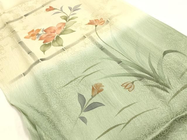 平和屋本店●和装小物　帯締め・帯揚げセット　丸組　草花文　金糸　暈し染め　正絹　逸品　未使用　AABL9540ay