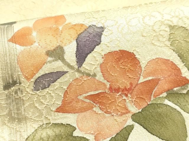 平和屋本店●和装小物　帯締め・帯揚げセット　丸組　草花文　金糸　暈し染め　正絹　逸品　未使用　AABL9540ay