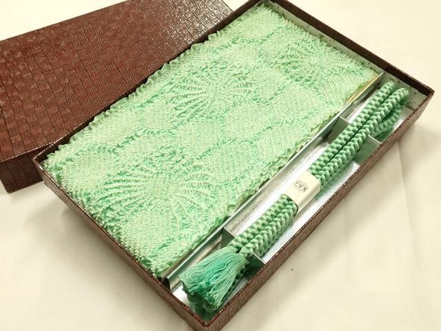 平和屋着物●和装小物　帯締め・帯揚げセット　千晃　丸組　柄絞り　亀甲花文　菊　正絹　逸品　未使用　AABL9543ay